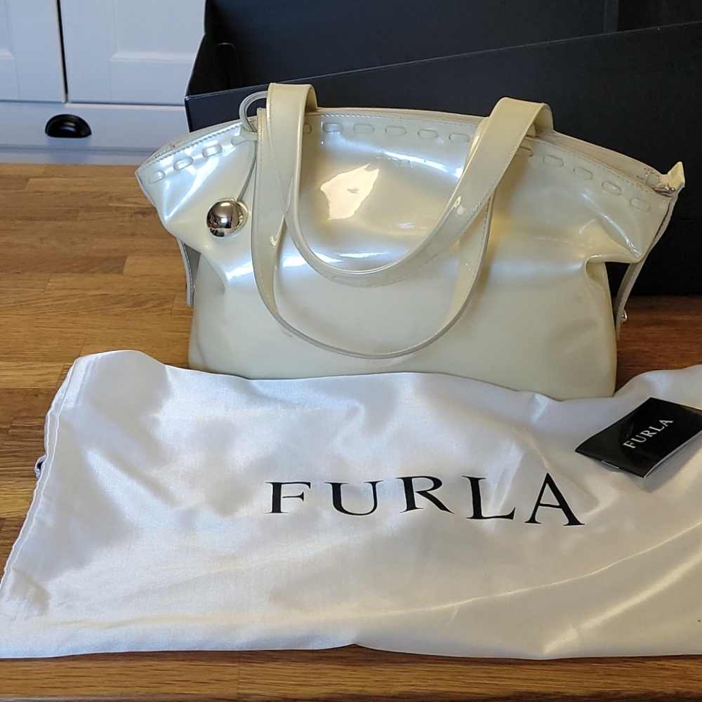Furla Patent Leather Satchel Cream